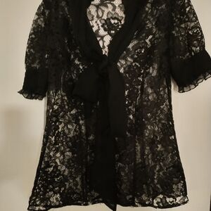 White House Black Market Sheer Black Lace Robe